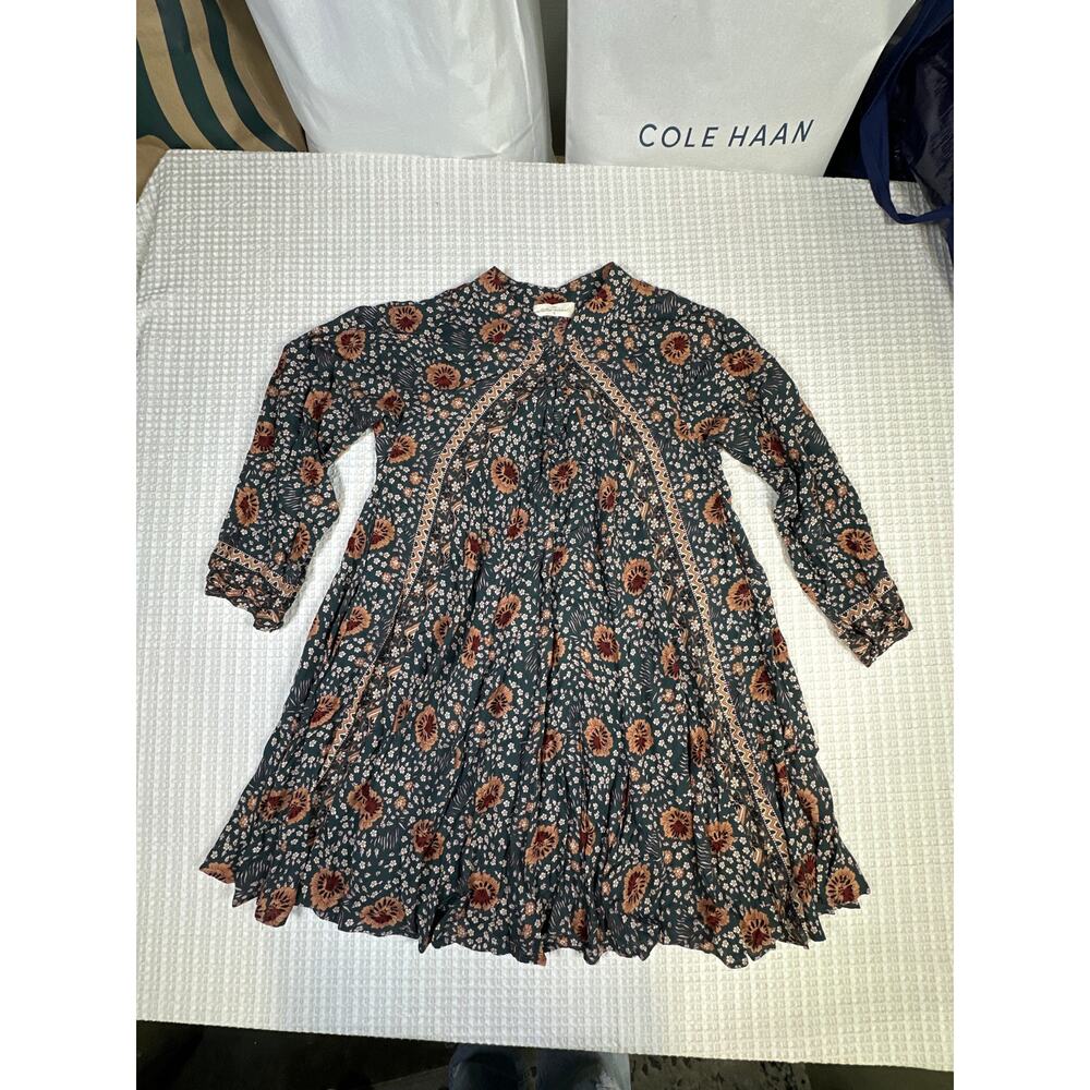 Natalie Martin Fiore Mini Dress Boho Floral Block Print Teal Rust Tunic Resort
